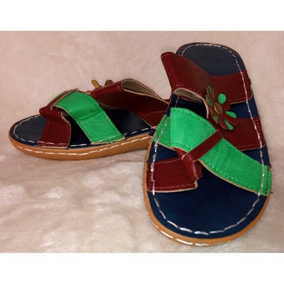 Two Pairs Multicolor Leather Sandals With Flower Detail - Women's Summer Slip- - Picture 3 of 12